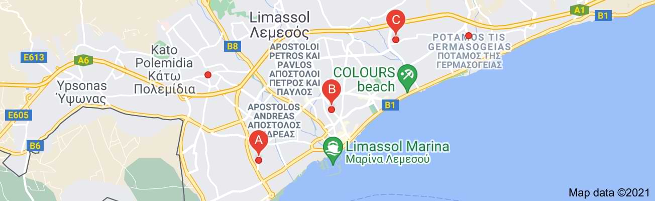 map of limassol showing where are located the offices of akis express
