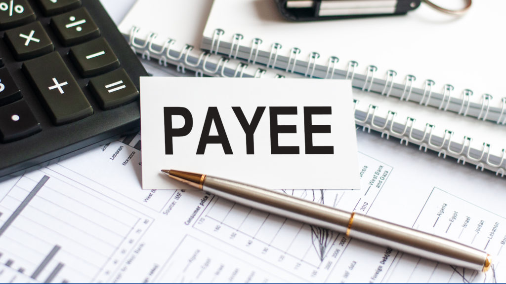 Representative PAYEE on white paper card, business concept