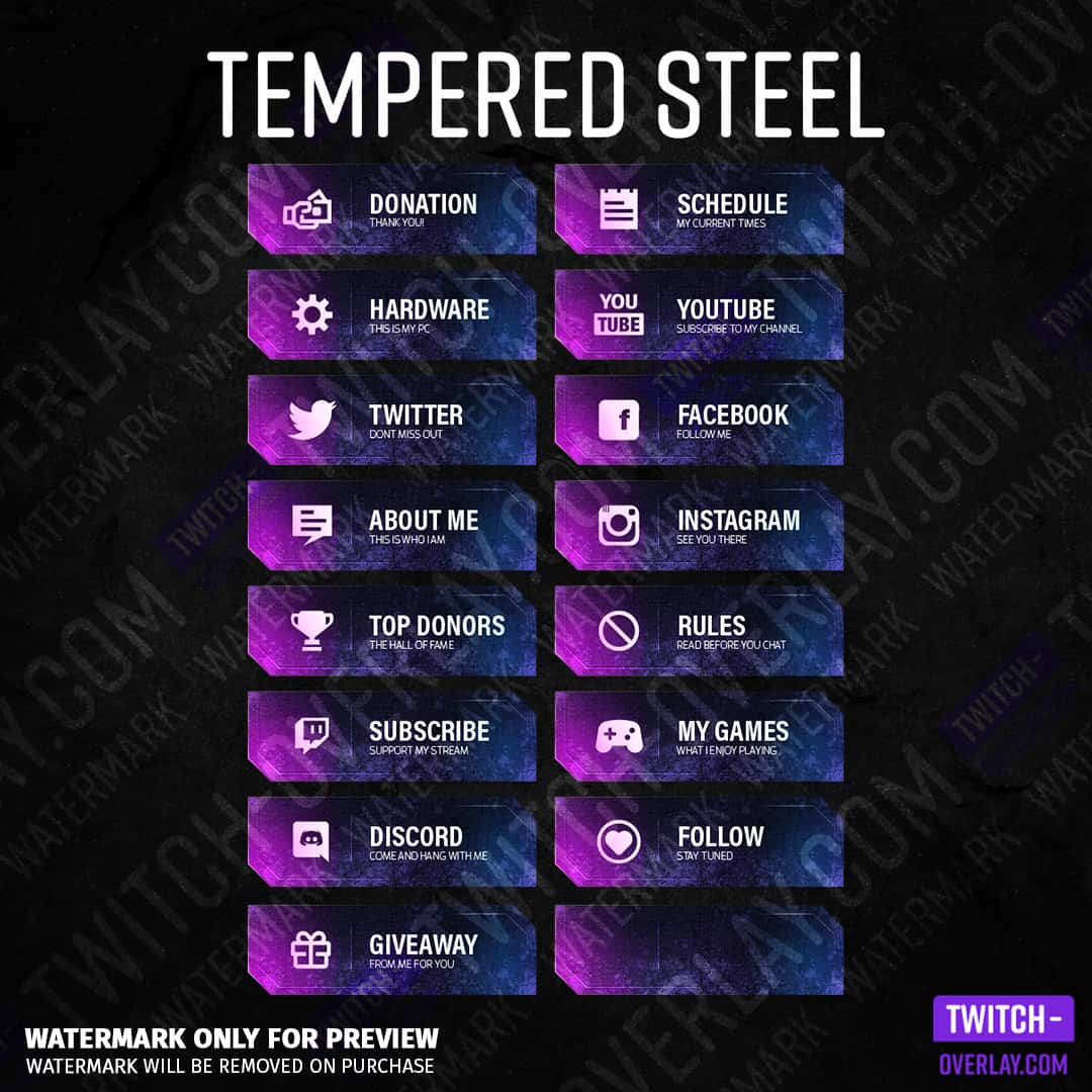 Twitch panels "Tempered Steel" für Twitch Streams in der Farbe Pink