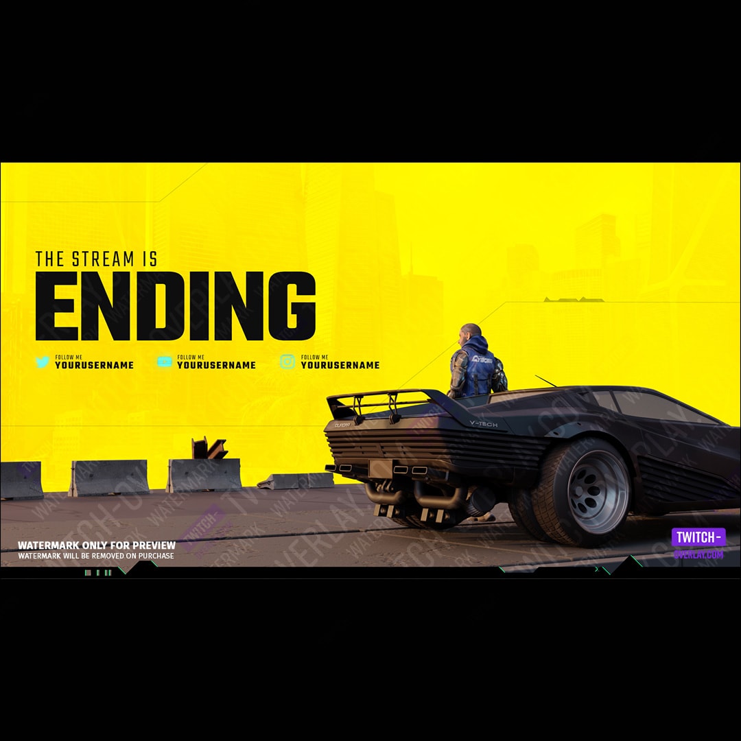 Ending Screen animated for the Cyberpunk 2077 Stream Bundle for Twitch, YouTube and Facebook