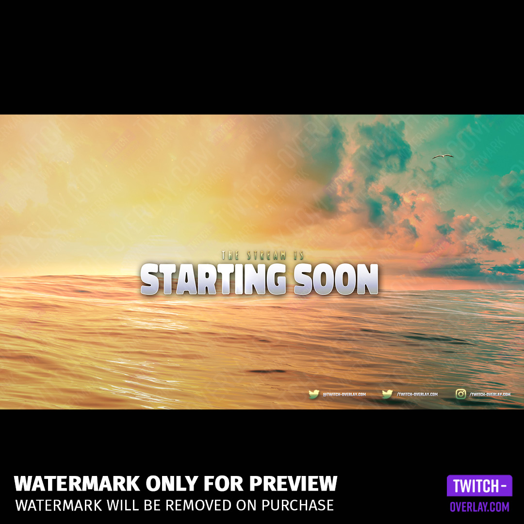 Ocean Sunset Twitch Stream Template Bundle preview of the Starting Screen