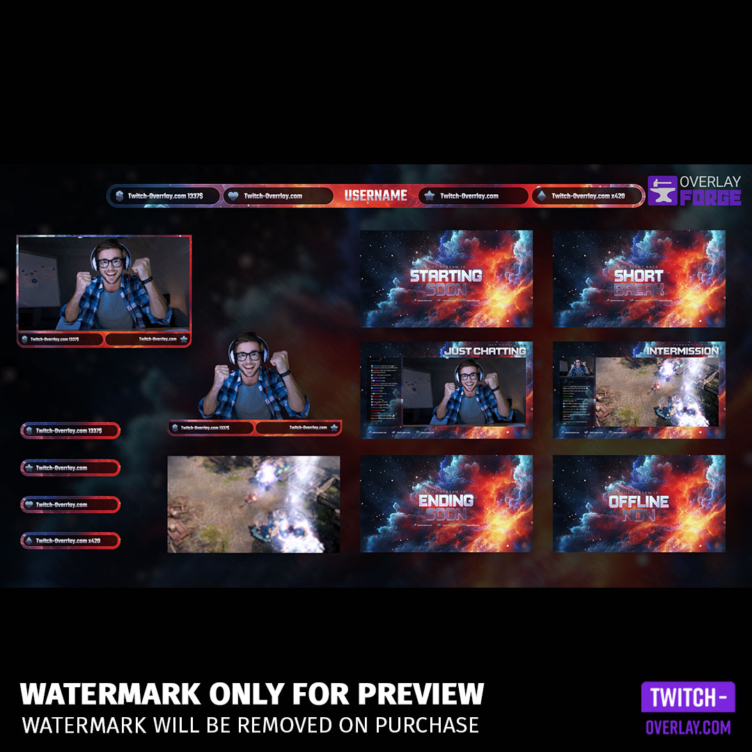 Infernal Galaxy Stream Overlay Package, showing all parts contained in the bundle