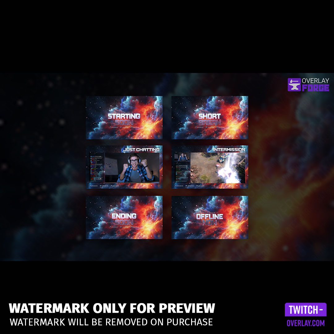 Infernal Galaxy Stream Overlay Package, showing all Stream Screens included.
