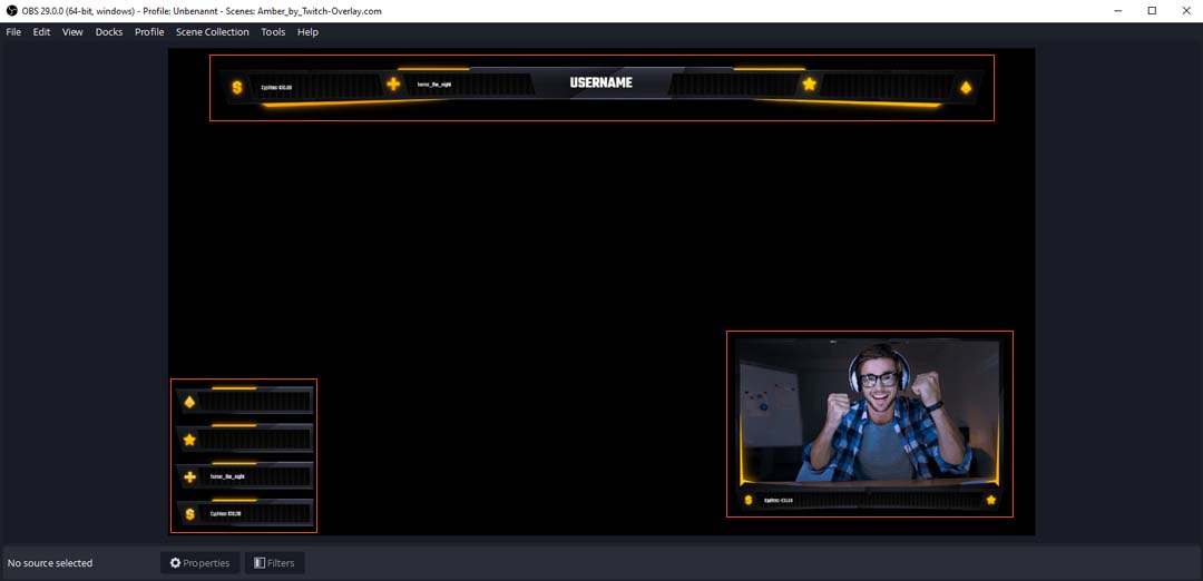 A picture of the OBS Studio layout editor, showcasing the options for customizing your streaming layout