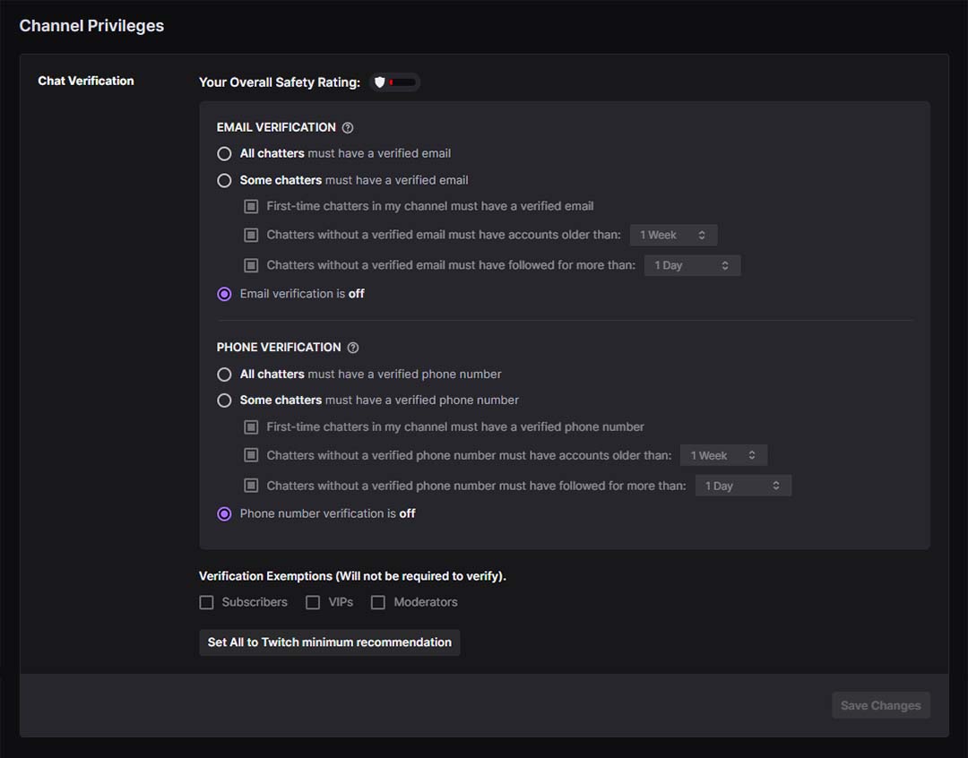 A Screenshot of the Twitch chat settings, featuring options for customizing the chat display, moderation tools, and message filtering, to create a positive and inclusive environment for your audience.