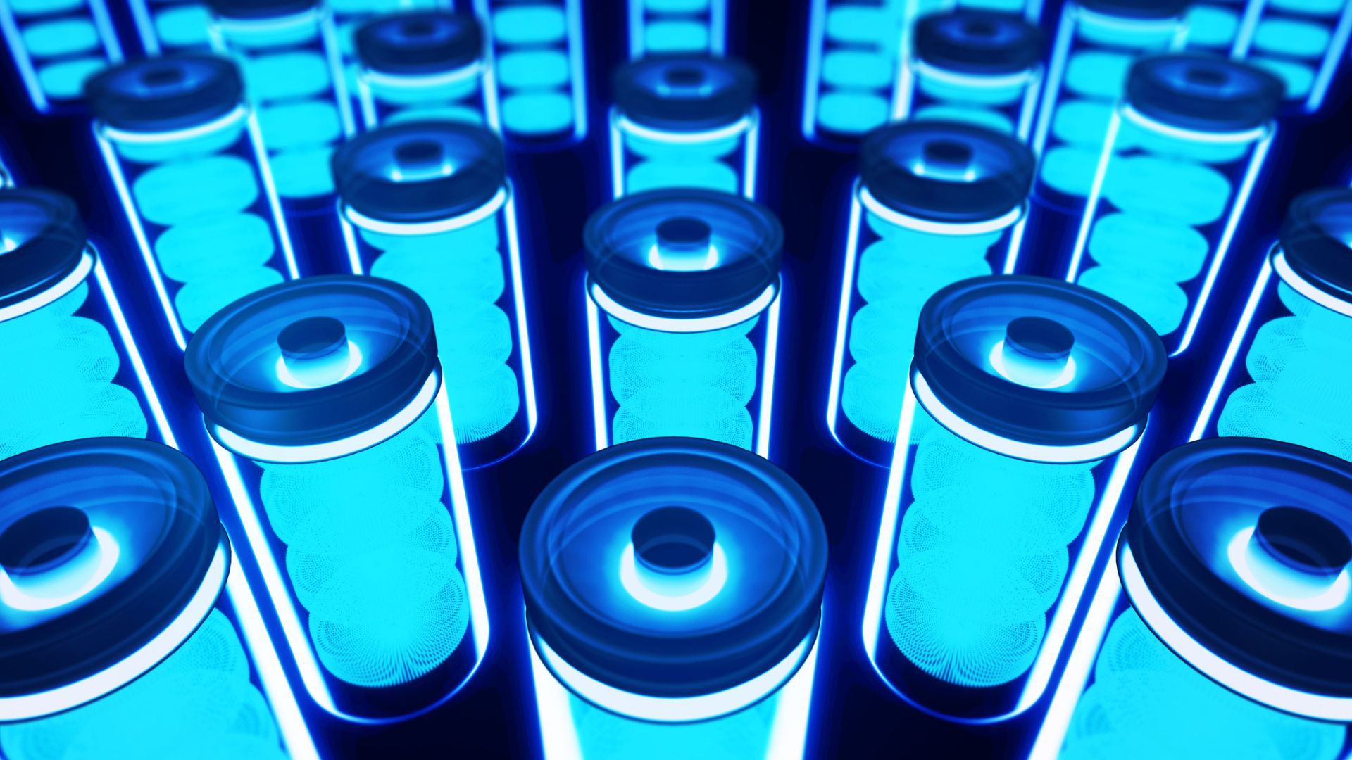 Batería de ion de litio transparente y azul de cuatro celdas (Getty)