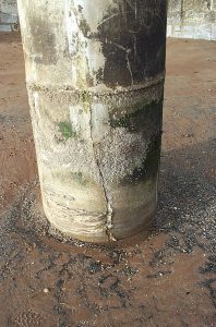 Damage to concrete support column