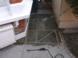 Flagstones relayed following foundation repairs
