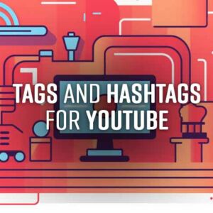 Computer vor einem roten Hintergrund, bereit für die Suche nach YouTube-Tags und Hashtags