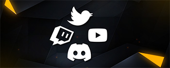 Banner Showcasing Big Social Media Icons for Twitter, YouTube, Discord, and Twitch