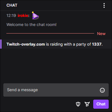 Twitch chat message displaying a raid notification with the raiding streamer's username and number of participants.