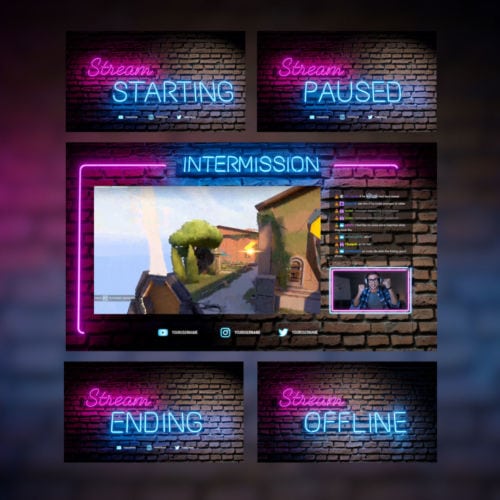 Animated Stream Screen Bundle form the Neon Lights theme for Twitch, YouTube and Facebook Thumbnail