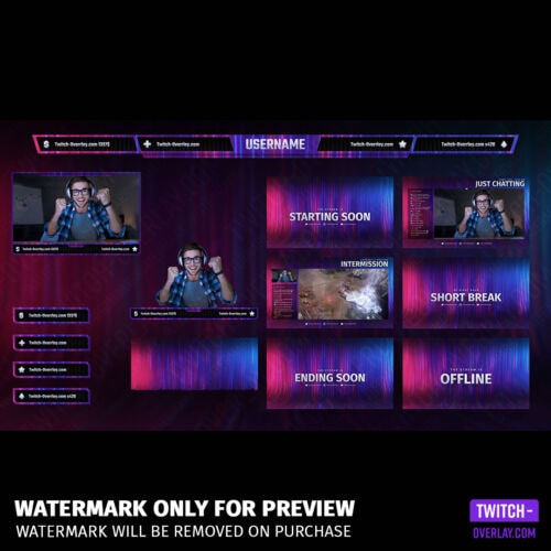 Neon Flow - Twitch Overlay Template Bundle preview of the contents of the bundle