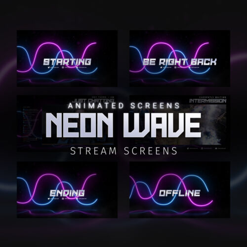 Neon Wave animierter Stream Screen Bundle für Twitch, YouTube und Facebook