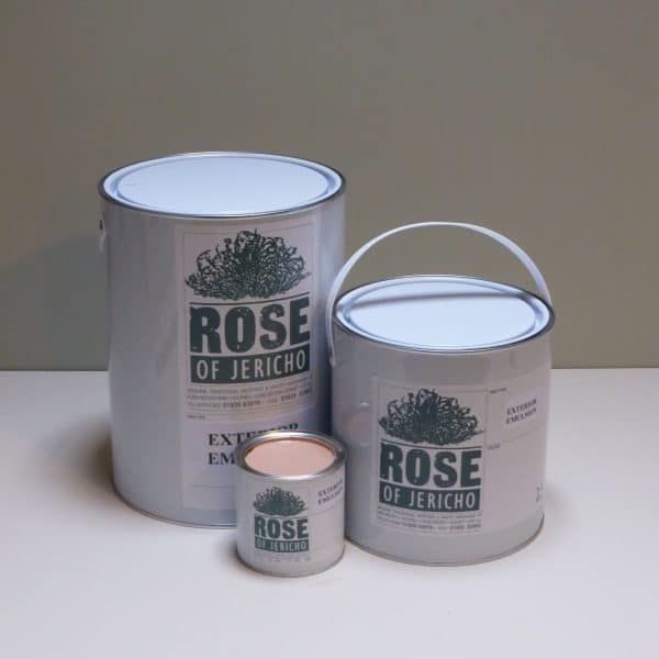 Three exterior emulsion paint tins, available at Rose of Jericho