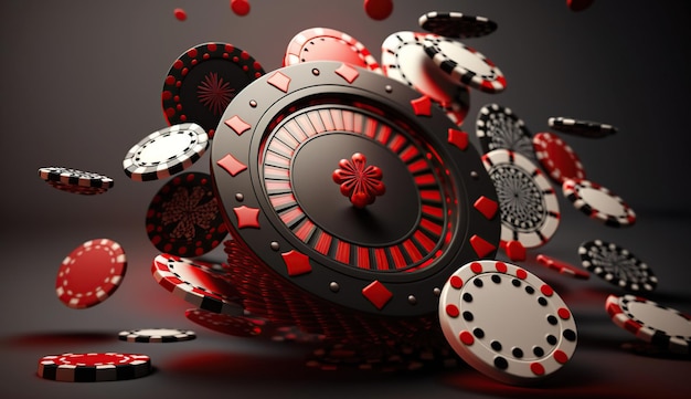 Free photo playing cards and poker chips fly casino casino roulette concept on dark background generative ai