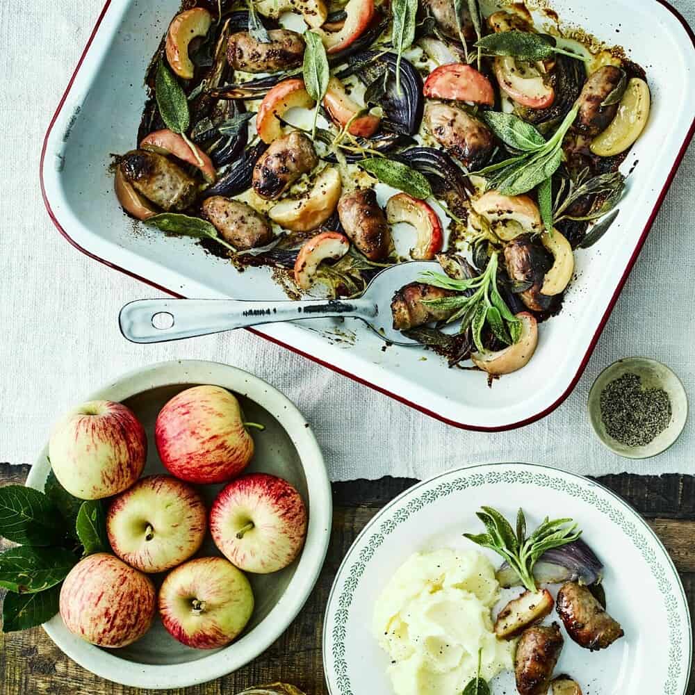 Gala Apple and Sausage Tray Bake